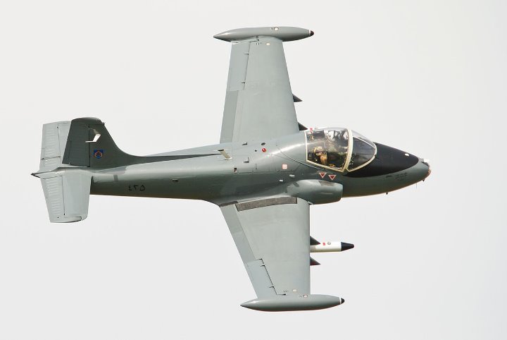 BAC 167 Strikemaster in the Sultan of Oman Air Force Colours at Shoreham in 2013.jpg